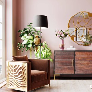 Vloerlamp Kare Animal Parrot, zwart textiel, goudkleurig figuur