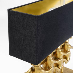 Kare tafellamp Dancing Cows, zwart textiel, goudkleurig hars