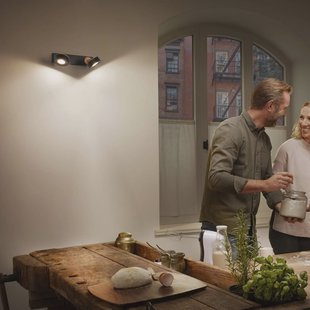 LEDVANCE LED plafondspot Pluto, staal, hout, 2-lamps, zwart