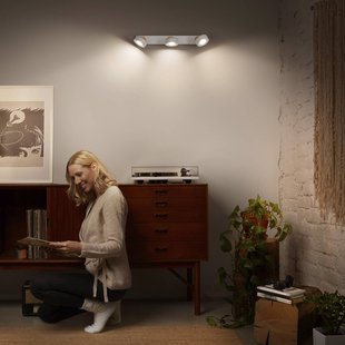 LEDVANCE LED plafondspot Pluto, staal, hout, 3-lamps, wit