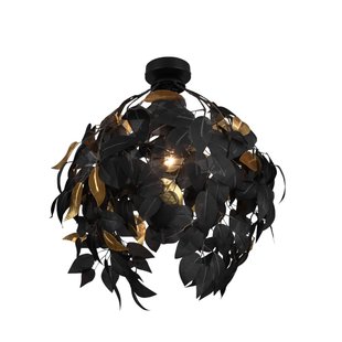 Reality Leuchten Leavy plafondlamp, Ø 38 cm, zwart/goud, kunststof