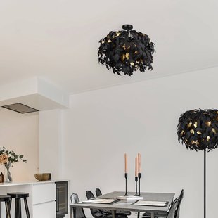 Reality Leuchten Plafondlamp Leavy, Ø 70 cm, zwart/goud, kunststof