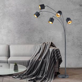 Reality Leuchten Tommy vloerlamp, zwart/goud, hoogte 200 cm, 5-lamps, stof