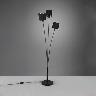 Reality Leuchten Tommy vloerlamp, zwart/goud, hoogte 150 cm, 3-lamps stof