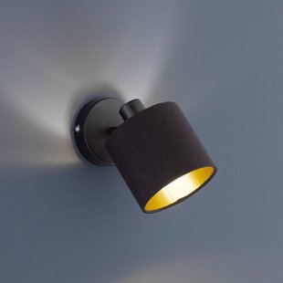 Reality Leuchten Tommy wandspot, zwart/goud, breedte 12 cm, metaal/stof