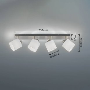 Reality Leuchten Tommy plafondspot, nikkel/wit, lengte 70 cm, 4-lamps.