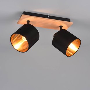 Reality Leuchten Tommy plafondspot, hout/zwart/goud, lengte 30 cm, 2-lamps.