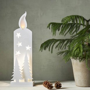 STAR TRADING Sfeerlamp Grandy, kaars en dennenbomen, 50 cm