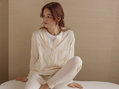 Yumeko Pyjamashirt dames jersey sunrise white 100% regeneratief biologisch katoen, jersey katoen (gebreid)
