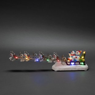 Konstsmide Christmas Tafeldeco sneeuwpop met hondenslee bonte LEDs
