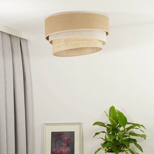 Euluna plafondlamp Trio jute, naturelbruin/wit/raffia Ø 45 cm