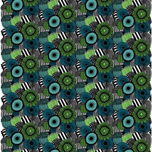 Marimekko Pieni Siirtolapuutarha stof blauw-groen (Finland 100 jaar)