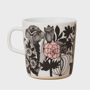 Marimekko Siirtolapuutarha theekop zwart-wit-rosa