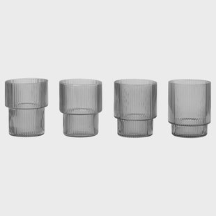 Ferm Living Ripple glas 4-pack smoked grey