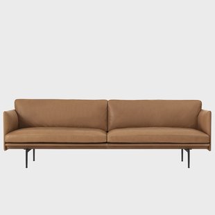Muuto Outline bank 3-zits leer Cognac-zwarte poten Muuto Outline bank 3-zits leer Cognac-zwarte poten