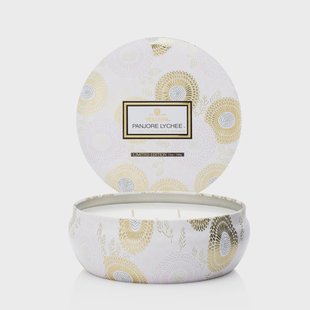 Voluspa 3-wick in a tin kaars 60 uur Panjore Lychee