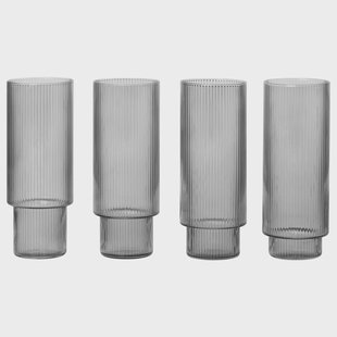 Ferm Living Ripple long drink glas 4-pack smoked grey