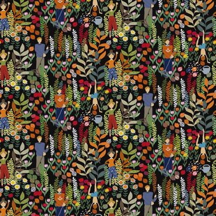 Arvidssons Textil Trädgård stof Zwart-multi