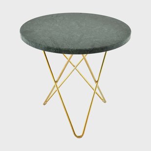 OX Denmarq Mini O bijzettafel Ø40 H37, messing onderstel groen marmer