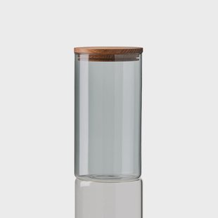 Aida Raw glazen pot met houten deksel medium