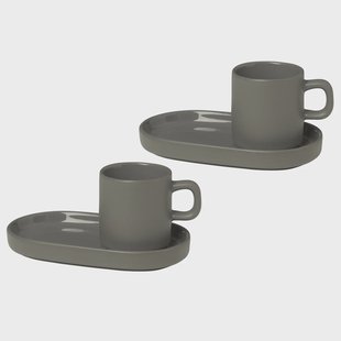 blomus Pilar espressokopje met schotel, 2 stuks Pewter