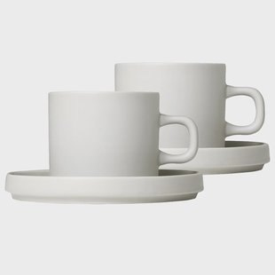 blomus Pilar koffiemok met schotel, 2 stuks Moonbeam