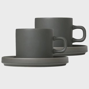 blomus Pilar koffiemok met schotel, 2 stuks Agavegroen