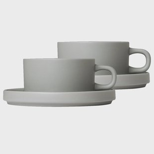 blomus Pilar mok met schotel, 2 stuks Miragegrijs