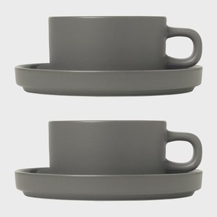 blomus Pilar mok met schotel, 2 stuks Pewter