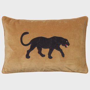 Chhatwal & Jonsson Kussenhoes met geborduurde zwarte panter, 40x60 cm Masala-geel