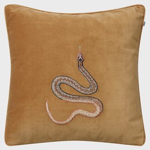 Chhatwal & Jonsson Kussenhoes met geborduurde cobra, 50x50 cm Masala-geel