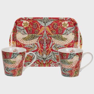 Pimpernel Strawberry Thief mok en dienblad set Rood