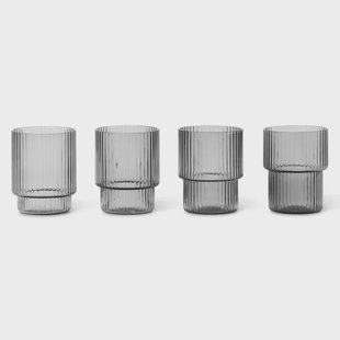 Ferm Living Ripple glas small 6 cl 4-pack Smoked grey