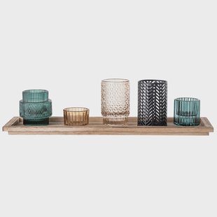 Bloomingville Bloomingville waxinelichtjeshouders met houten dienblad 6-delig Multi