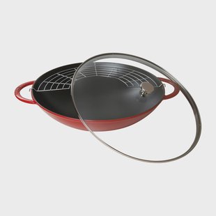 STAUB Wok met glazen deksel Ø37 cm 5,7 L Rood