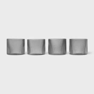 Ferm Living Ripple glas laag 4-pack Smoked Grey Ferm Living Ripple glas laag 4-pack Smoked Grey