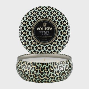 Voluspa Maison Noir 3-wick Tin geurkaars 40 uur French Linen
