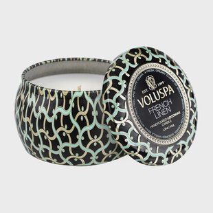 Voluspa Maison Noir Mini Tin geurkaars 25 uur French Linen