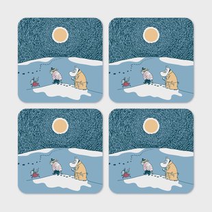 Opto Design Snow Moonlight glasonderzetter winter 2021 4-pack 9x9 cm