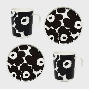Marimekko Unikko ontbijtset Wit-zwart