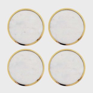 Hilke Collection Hilke Collection glasonderzetters 4-pack Wit marmer-massief messing