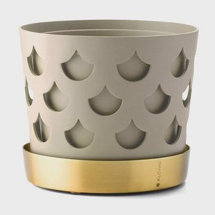 KLONG Trio Drop bloempot beige met schotel van messing Small Ø12 cm