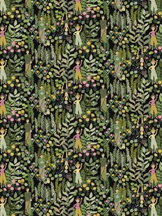 Arvidssons Textil Trädgård stof Zwart-groen