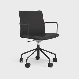 Swedese Stella bureaustoel kan omhoog/omlaag zonder te kantelen leer elmosoft 99999 zwart, zwart onderstel, veerkrachtige rugleuning