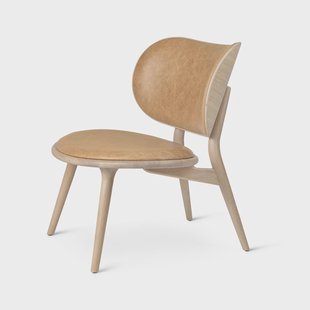 Mater The Lounge Chair loungestoel leer natural, matgelakt eikenhouten onderstel
