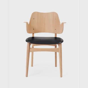 Warm Nordic Gesture stoel, gestoffeerde zitting stof prescott 207 black, witgeolied eikenhouten onderstel, gestoffeerde zitting