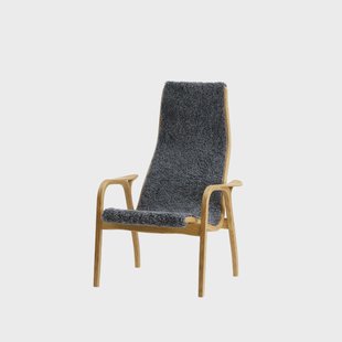 Swedese Lamini fauteuil voor kinderen schapenvacht charcoal, geolied eikenhout