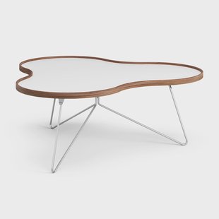 Swedese Flower tafel 107 x 114cm H45cm-wit-walnoothouten rand-chroom