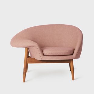 Warm Nordic Fried Egg Fauteuil stof canvas 614 pale rose, geoliede teakhouten poten