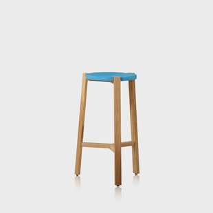 A2 Happy Barkruk laag turquoise, eikenhouten poten